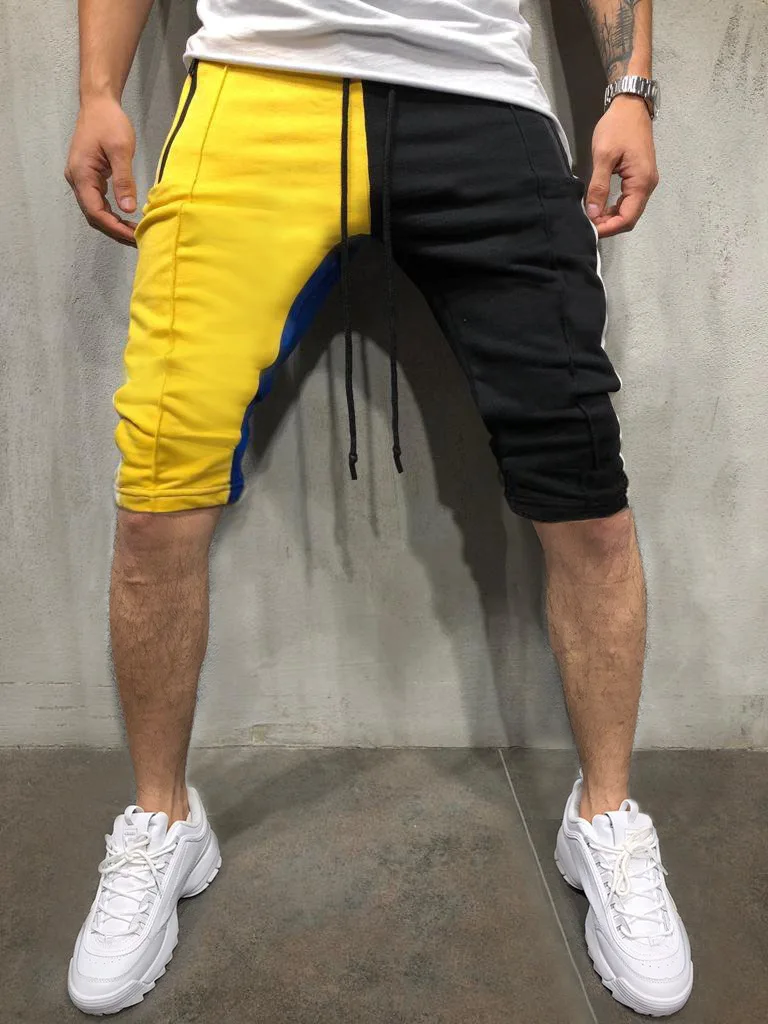 

Hot Sale Men's Knee Length Casual Color Matching Design Personalized Sports Pants Hip-hop Style Slim Men's Shorts