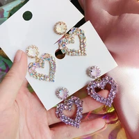 mengjiqiao 2020 korean new style hollow love heart drop earrings for women shiny rhinestone small fashion pendientes jewelry