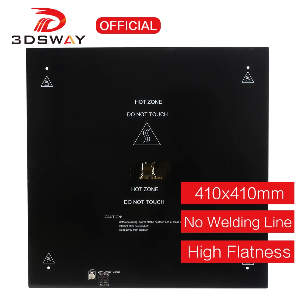 3DSWAY 3D Printer Parts 410x410mm 24V Heat bed Platform Black MK3 Hotbed 3mm Aluminum Substrate Plate with Thermistor Cable