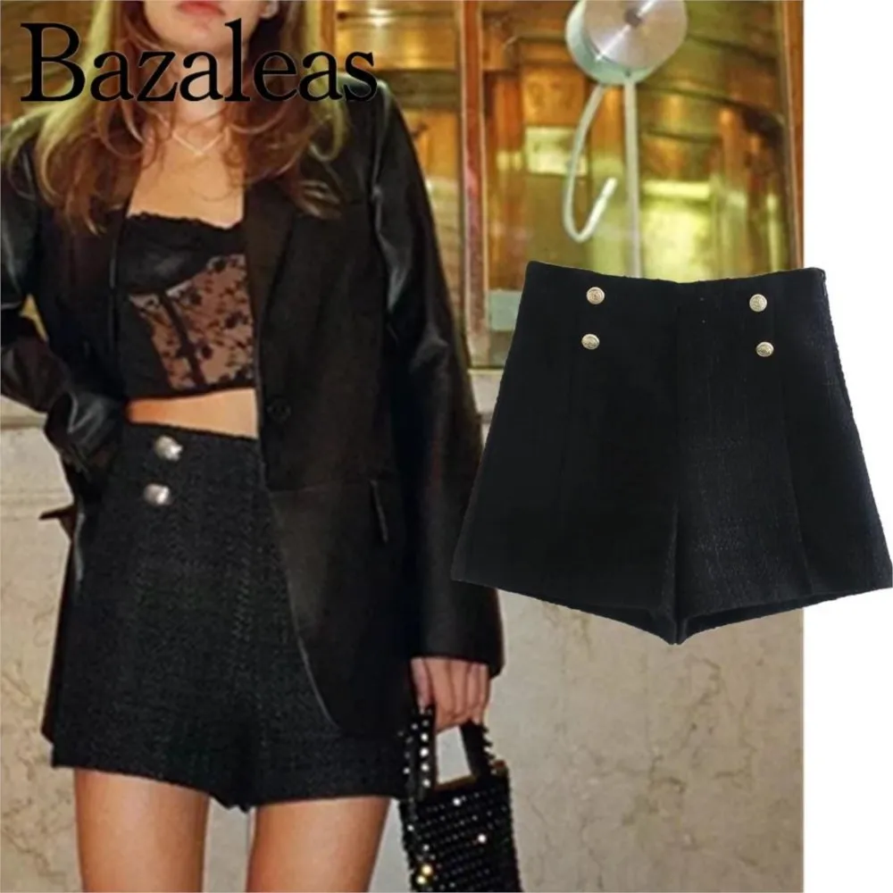 

2022 Harem Short Feminino Bermuda Women Short Blogger Retro Texture Shorts Women Double Breasted