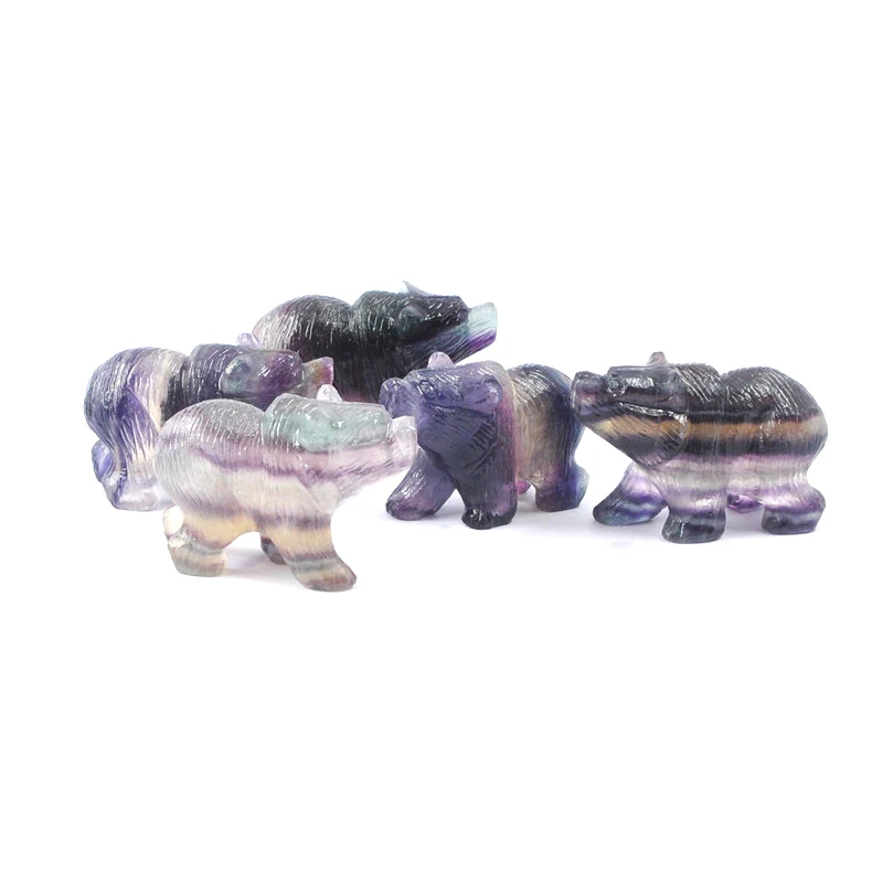 2&quot Natural Rainbow Fluorite Bear Figurine Carved Quartz Statue Reiki Healing Crystals Party Gifts Home Decor Crafts | Дом и сад