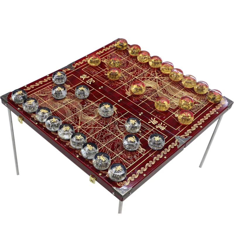 

Portable Crystal Lucency Chess Large Adult Folded Wooden Board Luxury Gift Chess Set Creativity Brettspiel Family Games BS50QP
