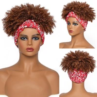 short fluffy curly headband wig spring curly synthetic wigs for afro women scarf wrap fake hair wig natural looking