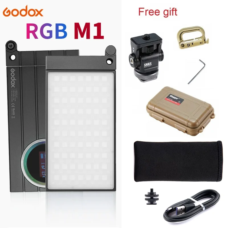 Мини видеосветильник Godox M1 2500k 8500k RGB литиевый аккумулятор шарнирный кронштейн