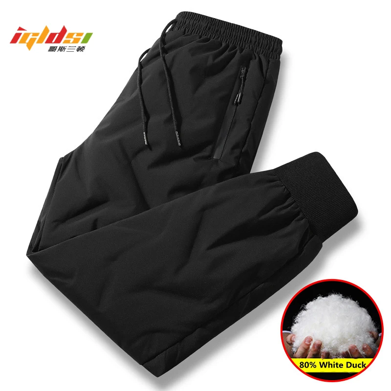 

Зимние уличные пуховые брюки для мужчин, универсальные ветрозащитные теплые штаны, 80% утиного пуха, утолщенные водонепроницаемые брюки