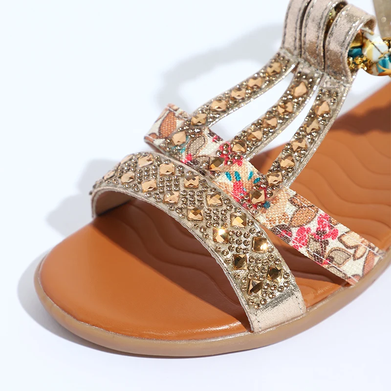 

Women's Sandals 2021 Bohemia Wedge Shoes Summer Crystals Bling Gladiator Rome Woman Casual Elastic Band Female Beach Sandalias