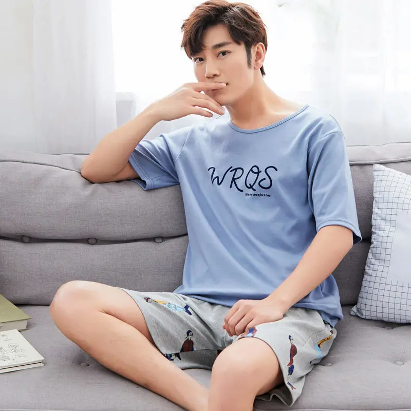 

Женская свободная летняя пижама из чистого хлопка с коротким рукавом