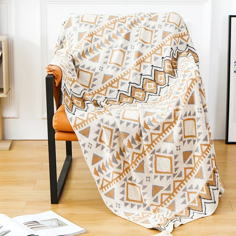 

Knitted Throw Slipcover Bohemian Style Geometric Striped Siesta Blanket Home Decor Sofa Piano Dustproof Cover Bedside Bed Sheet