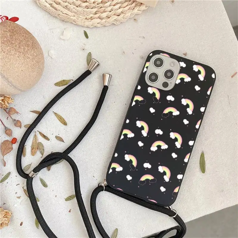 

Cartoon clouds blue cute lovely Phone Case For iPhone 7 8 11 12 X XS XR MINI Pro Max Plus Strap Cord Chain Lanyard soft