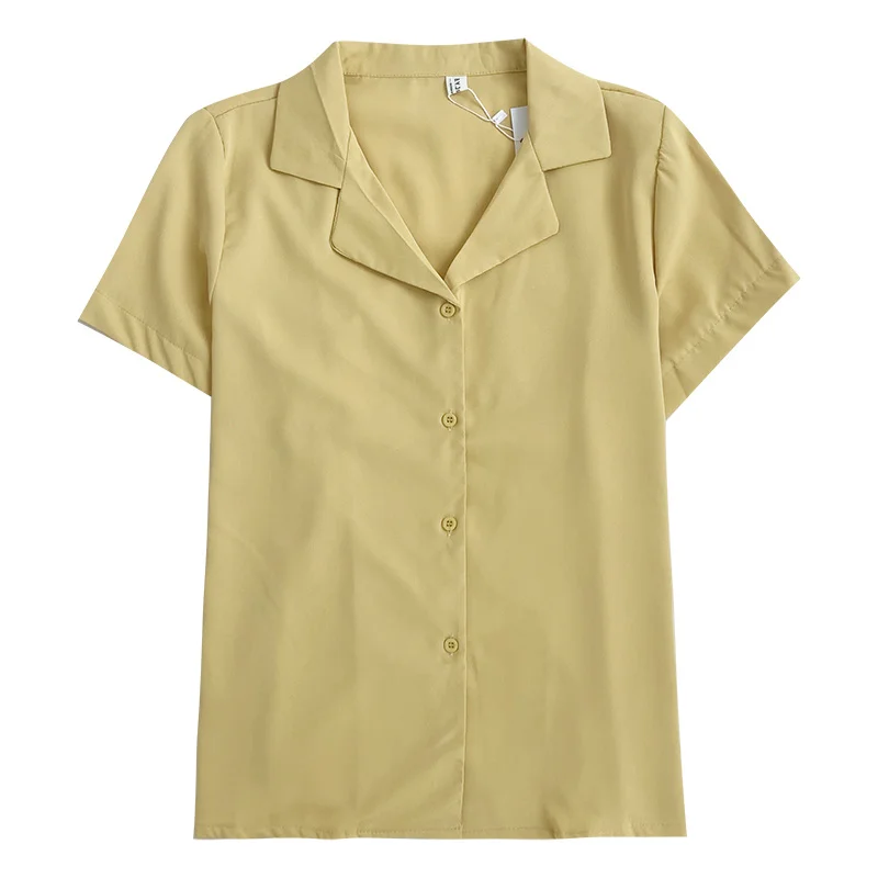 

Yeeloca Office Lady Multicolor Basic Shirt Summer Solid Lapel Loose Single Breasted Slim Blousers Versatile Short Sleeve Top