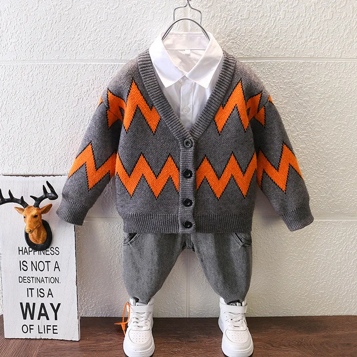 

Boys Cardigan Sweater Children's Lightning Pattern V-Neck Knitwear Loose Korean Children's Jacket