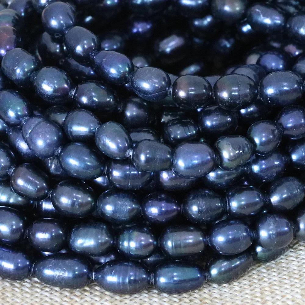 

New fashion rice natural black freshwater pearl 7-8mm loose beads wholesale price elegant women diy jewelry making 15inch B1372
