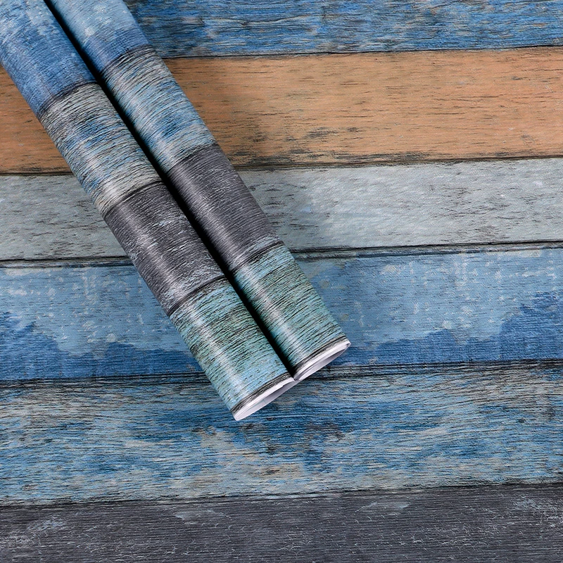 

Retro Wood Grain Self-Adhesive Vinyl Wallpaper For Bedroom 3d Paper Wallpaper Roll Room Decor Mediterranean Stripe Wall Stickers