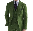 Мужской приталенный шерстяной костюм, зеленые костюмы из 3 предметов, твидовые смокинги с отложным воротником для свадьбы, жениха, мужчин (Блейзер + жилет + брюки)