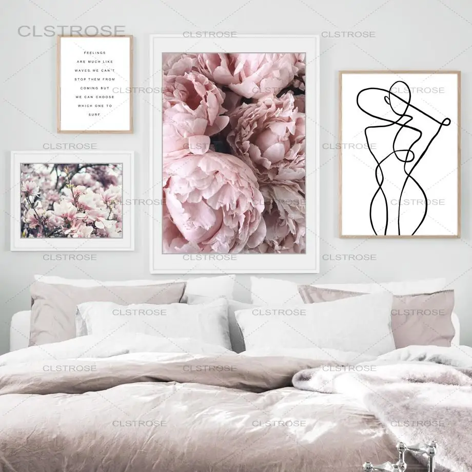 Настенная картина на холсте с розовыми цветами и розами пионами для влюбленных