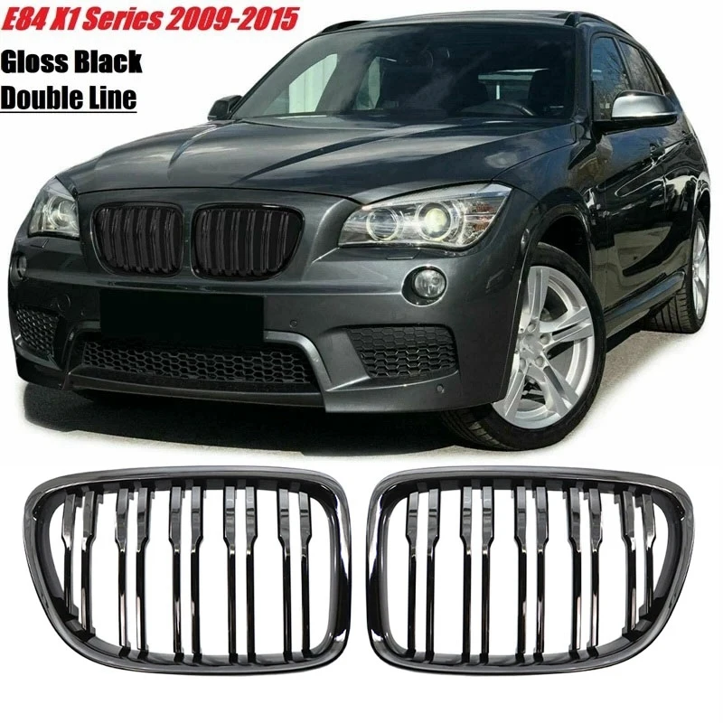 

Gloss Black Front Hood Kidney Grille Sport Grill Replacement Dual Slat For-BMW E84 X1 4-Door 2009-2015