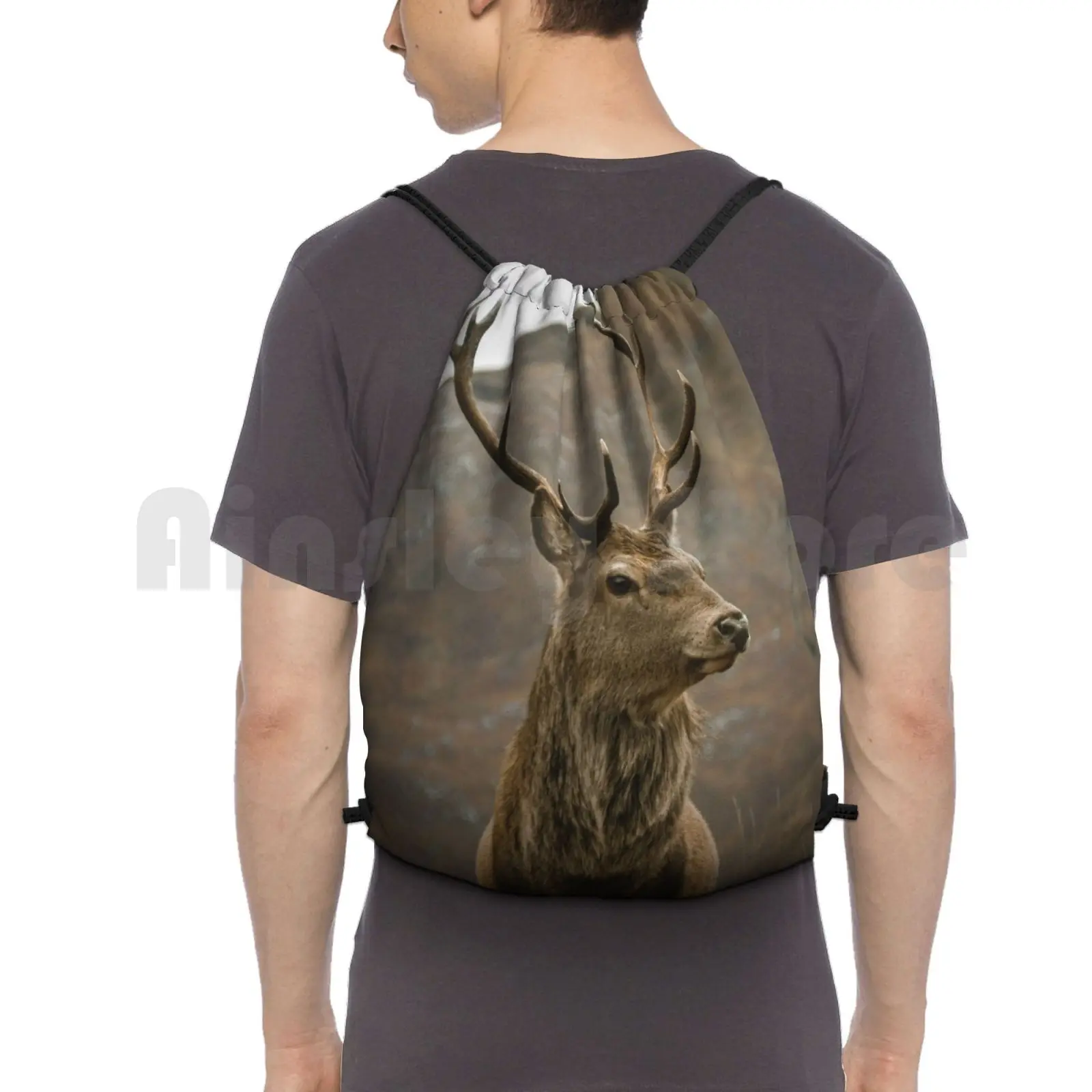 

Monarch Of The Glen Backpack Drawstring Bags Gym Bag Waterproof Red Deer Scotland Animal Antlers Big Bow Brown Buck