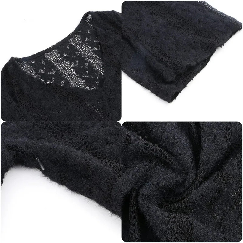 

OneLineFox See Though Sexy Lace Shirts Women V Neck Transparent Elegant Party Slim Black Brown Long Sleeve Blouse Women Tops