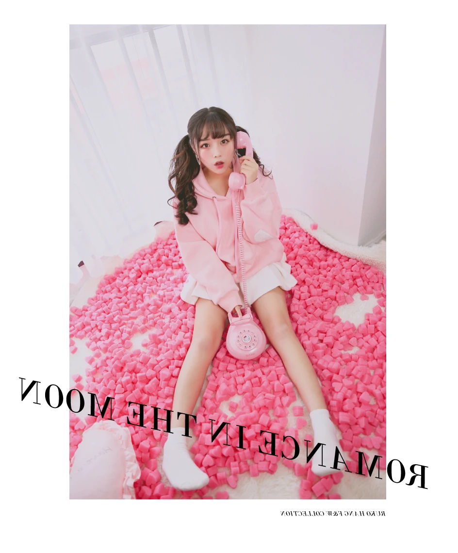 Японская уличная Kawaii Милая толстовка с капюшоном для женщин худи с вышивкой милые толстовки с длинными рукавами пуловеры Mujer