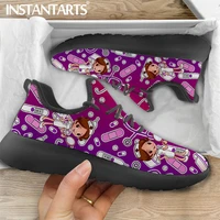 instantarts 2021 new style gradient nurse girl pattern femme mesh knit sneaker outdoor warm light flat shoes lace up zapatillas