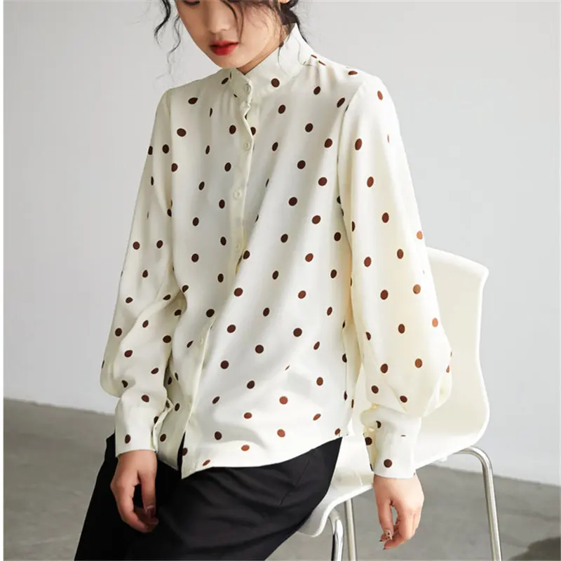 Шикарная Осенняя шифоновая рубашка HziriP с воротником-стойкой большого размера в