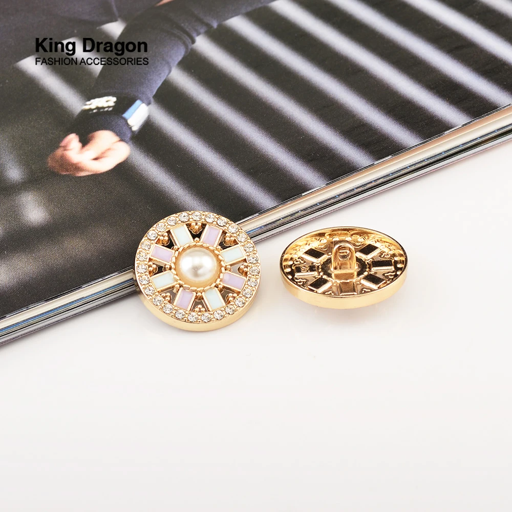 New Arrival 6PC Gold Rhinestone Decor Metal Flower Pearl Buttons For Clothes Coat Cardigan Sweater Sew Needlework KD886 | Дом и сад