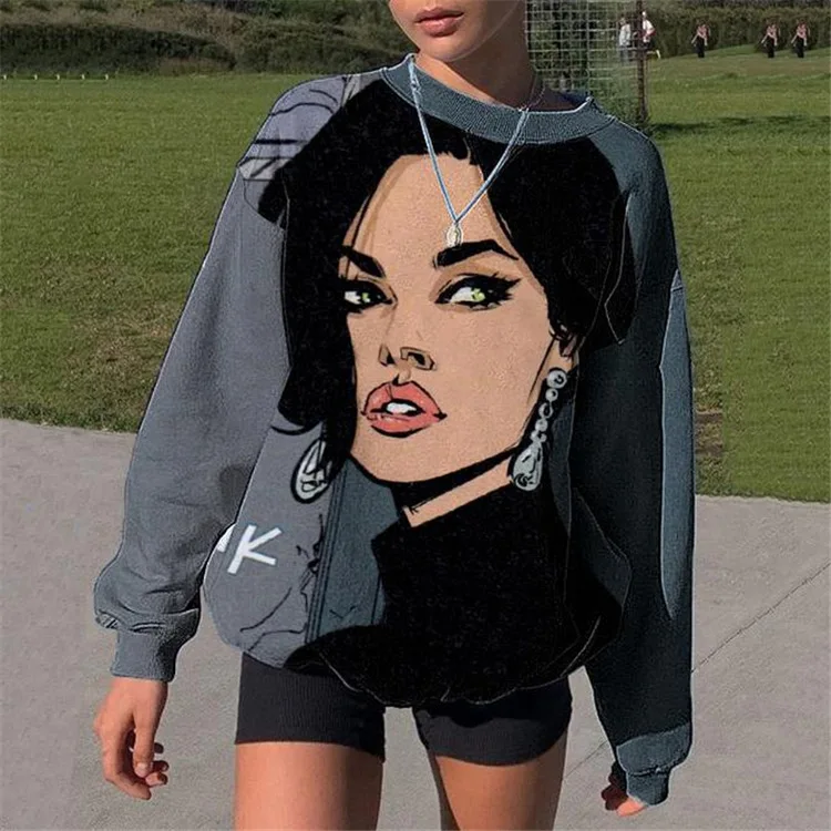 

y2k Hoodies 2021 spring and autumn new cartoon printed round neck long sleeved women's sweater Women's sweatshirt
