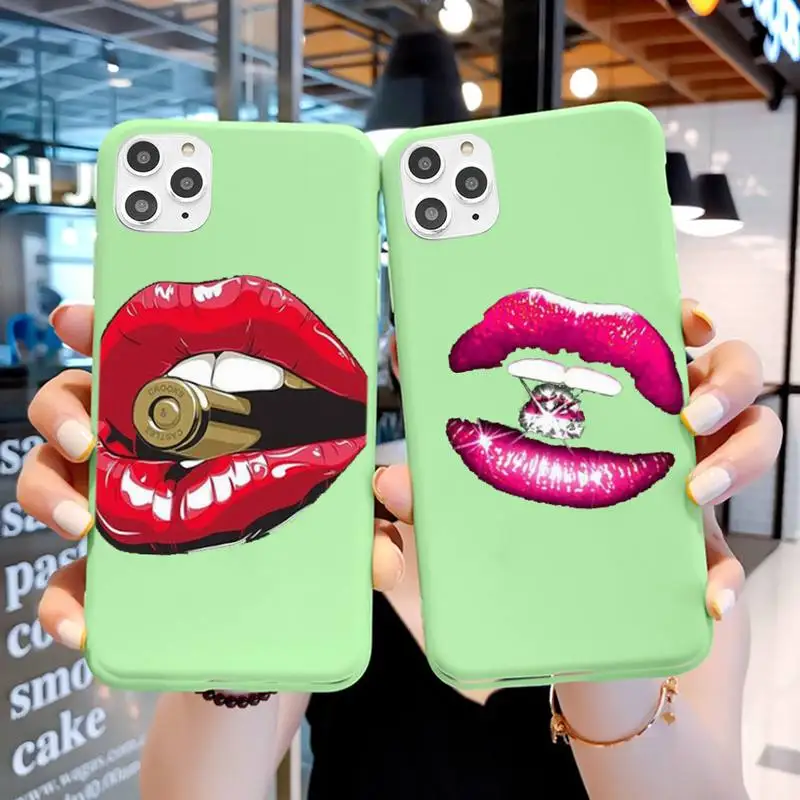 

Sexy Lip Aesthetics Phone Case For IPhone 6 6s 7 8 Plus X Xs Xr Xsmax 11 12 Pro Promax 12mini Candy Green Silicone Cover