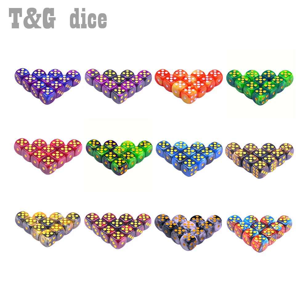 T & G 10 шт./компл. 12 мм D6 игральные кости с золотой стандартной точкой как башня