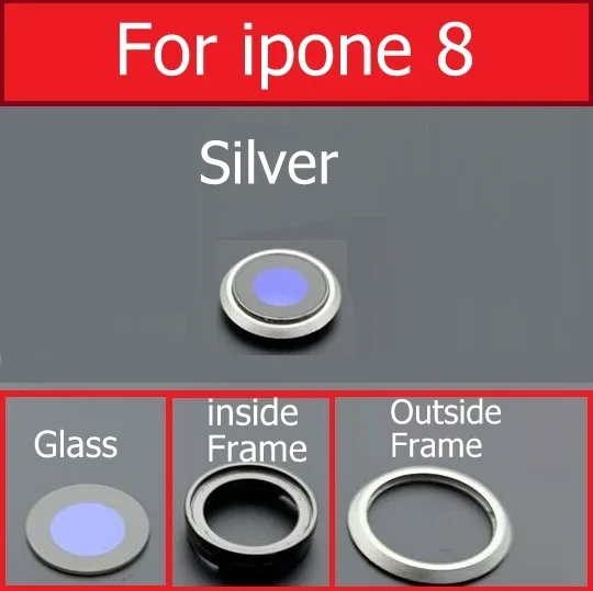 Silver For iphone 8 Задняя камера стеклянная крышка объектива с держателем рамы для iPhone 6 6S 7 8 Plus стеклянная линза камеры+ рамка запасные части - Цвет: Silver For iphone 8