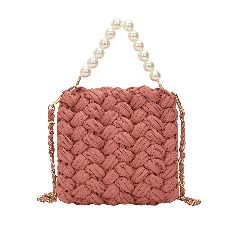 

Hand Woven Bag 2020 News Autumn Pearl Chain Single Shoulder Messenger Bag For Women Casual Portable Small Pack C786
