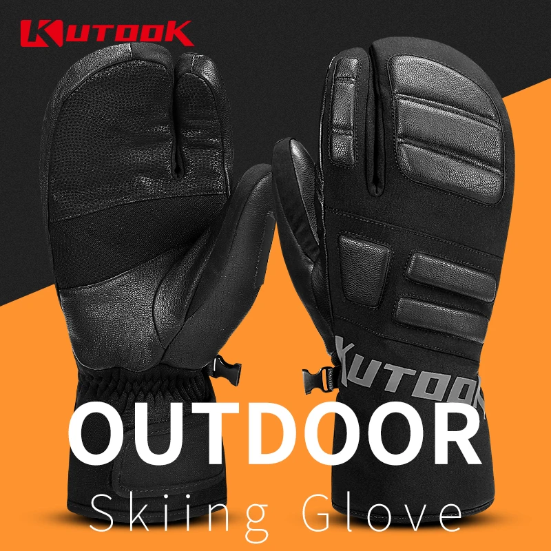 

KUTOOK Winter Ski Mittens Thermal Snowboard Gloves Windproof Waterproof Snowmobile Gloves Skiing Gloves Goatskin Leather Sports
