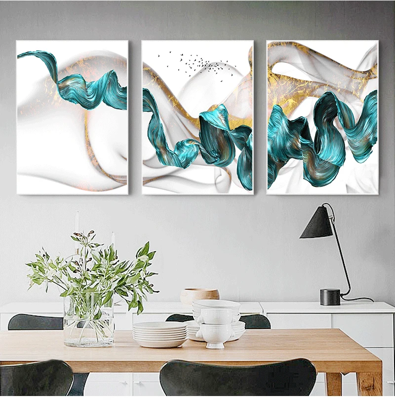 Скандинавский абстрактный цвет Spalsh синий золотой Холст Живопись и печать