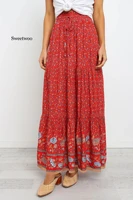 high waist long skirts womens boho a line full skirt floral print drawstring lace up maxi clothes white 2020 summer red bohemian