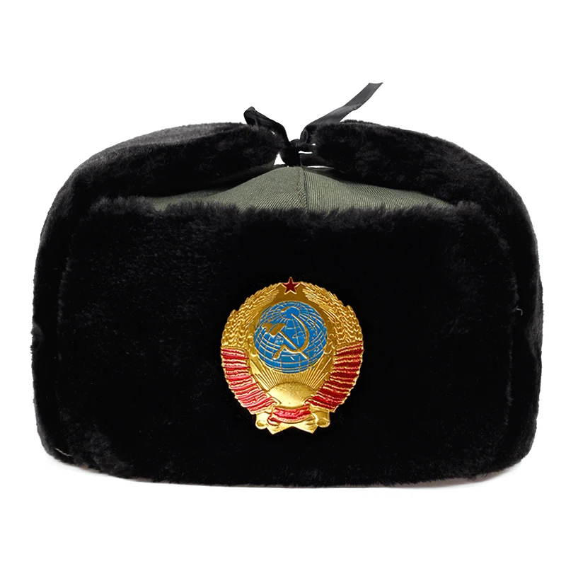 Новинка года; шапка с эмблемой в советском стиле Lei Feng; зимние теплые бархатные утолщенные шапки; уличные холодные шапки с наушниками; Повседневная шапка - Цвет: army green black