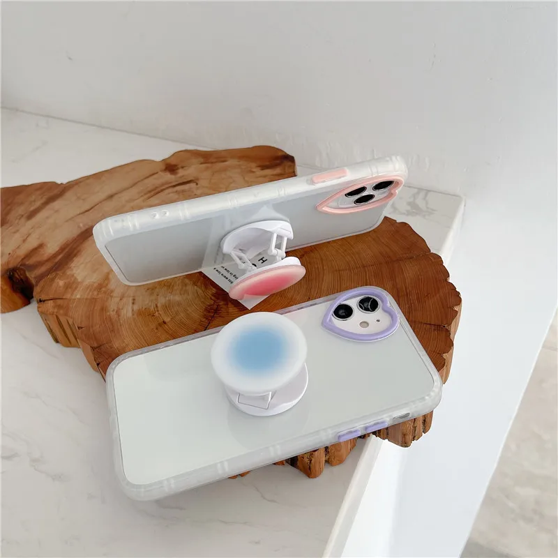 

Love Heart Lens Phone Cases For iPhone 11 12 Pro Max 7 8 Plus X XS XR SE 2020 Gradient Color Bracket Protective Soft TPU Cover