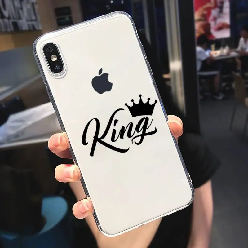 

King Queen Crown Phone Case Transparent soft For iphone 5 5s 5c se 6 6s 7 8 11 12 plus mini x xs xr pro max