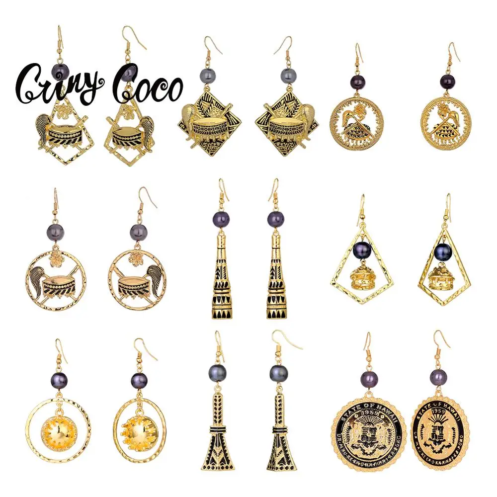 Полинезийские Гавайские серьги Женские Модные Позолоченные висячие из сплава с