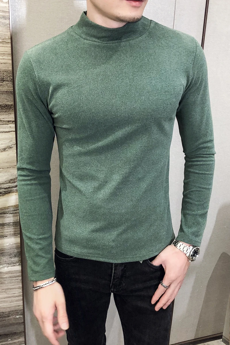 

Korean Half Turtleneck T-shirt Men Long Sleeve Slim Fit T-shirt Streetwear Casual Tees Top Hip-Hop Nightclub Social Men Clothing
