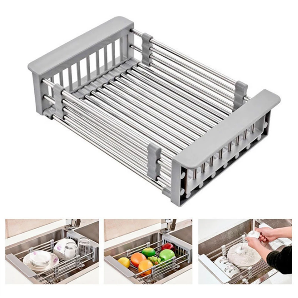 Телескопическая корзина для слива из нержавеющей стали полка раковины посуды