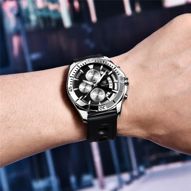 Часы BENYAR Мужские кварцевые с календарем спортивные брендовые Роскошные в стиле