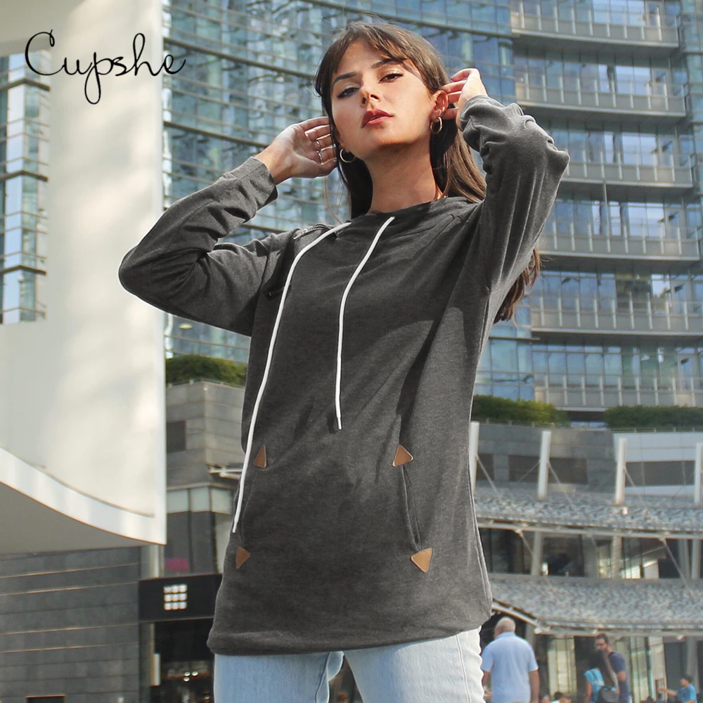 CUPSHE серая толстовка с передним карманом Повседневная Толстовка длинным рукавом