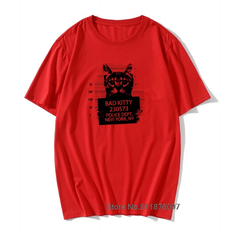 

Bad Kitty Cat Line Men's T Shirt Lover Kitten Love Meow Animal Funny Pet Tshirts Camisas Tops T Shirt tees