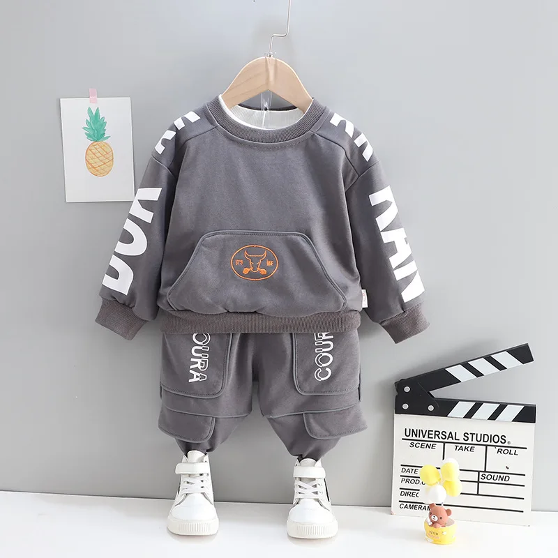Spring Autumn Toddler Fashion O-Neck Costume Children Casual T-shirt Pants Boys Baby Girl Letter Clothes Kids Cartoon Tracksuits