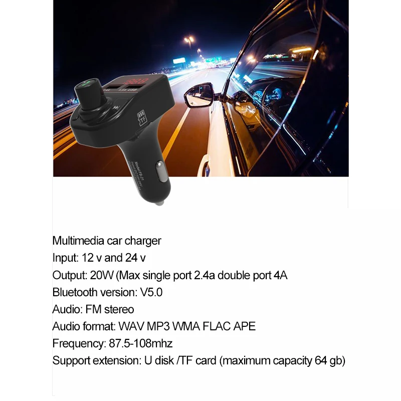 FM передатчик модулятор Bluetooth 5 0 светодиодный Экран Dual USB Hands Free автомобильный