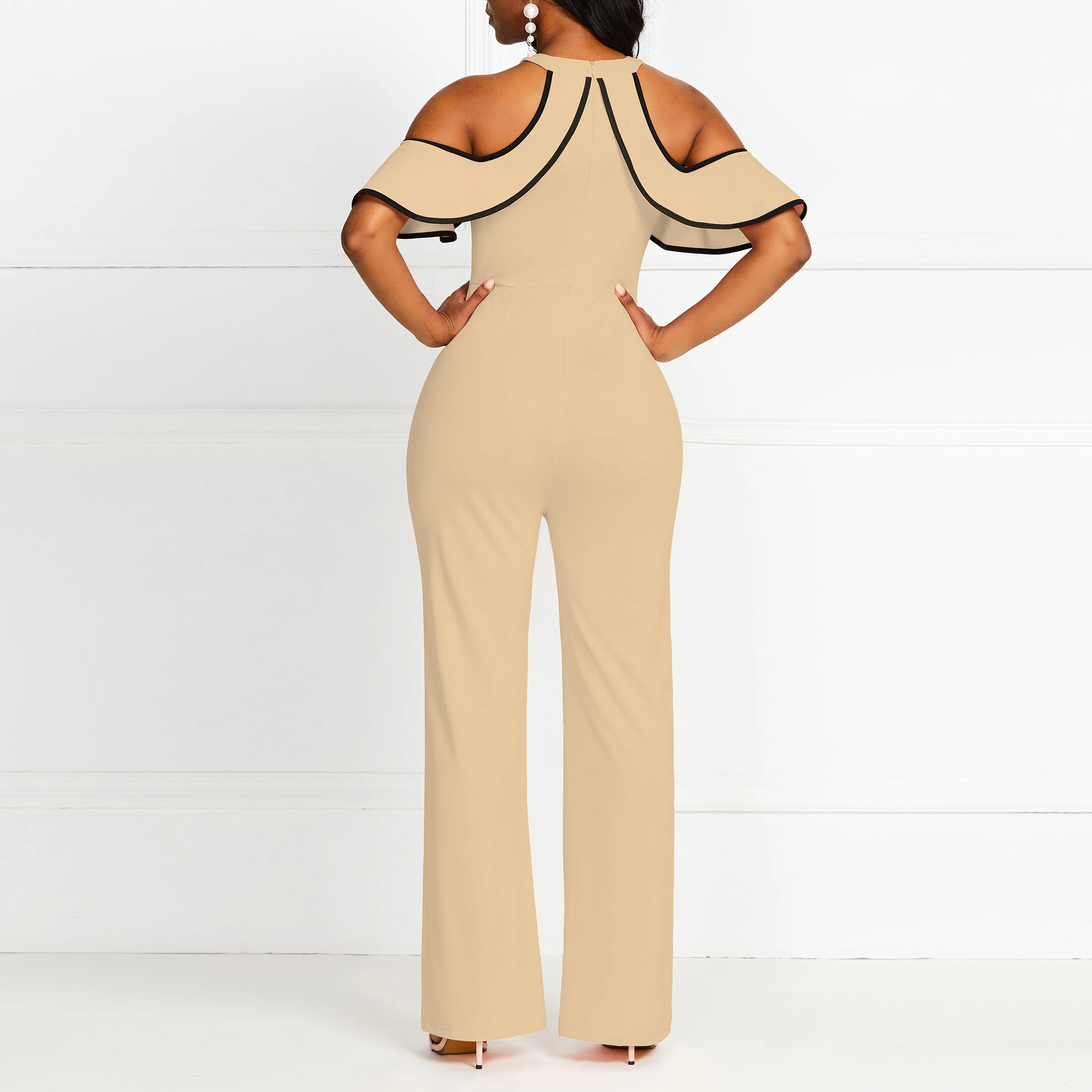 Полная длина Falbala Высокая талия длинный комбинезон летний сексуальный размера