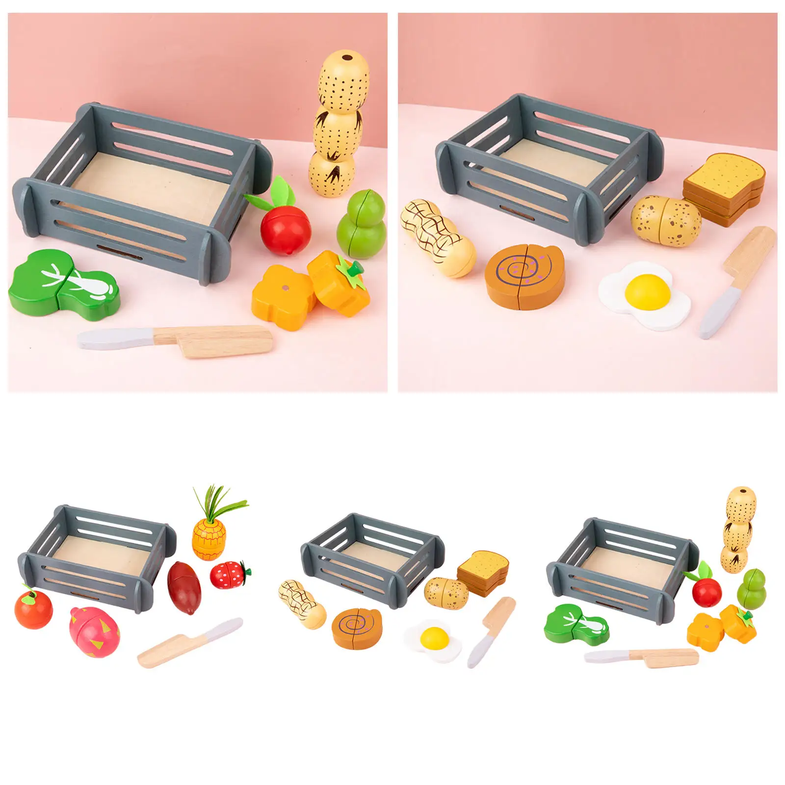 

Cutting Kitchen Play House Toys Smooth Surface Play Food Set for Learning Shape Cognition Visual Development