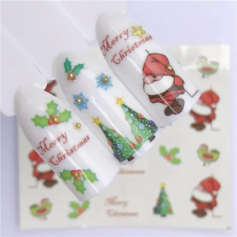 1P Kawaii Christmas Tree Flower Sticker Nail Glitter Powder Metallic Art UV Gel Polishing DIY Decorations Manicure | Красота и