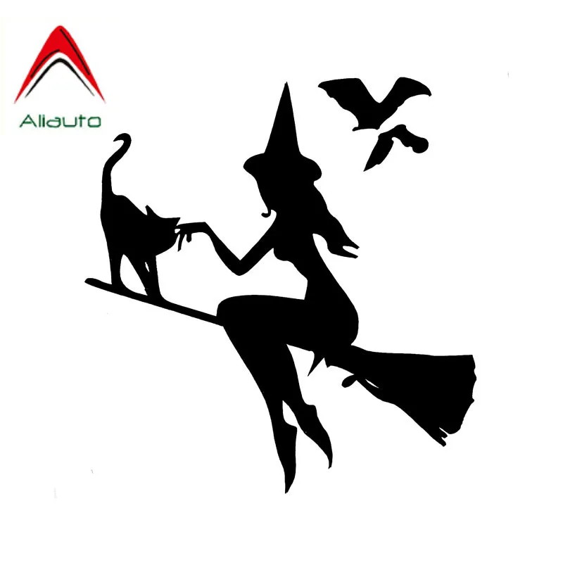 Aliauto индивидуальная забавная Автомобильная наклейка ведьмы на метле с кошачьими