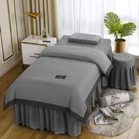 4pcs skin friendly beauty salon bedding set bed linens sheets massage spa bedskirt stoolcover pillowcase quilt cover sets